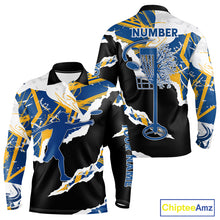 Load image into Gallery viewer, Mens Disc Golf Polo Shirt Custom Name Navy Blue Camo Disc Golf Basket Shirt Team Disc Golf Jersey NHN0014