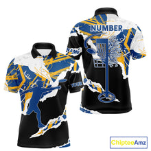 Load image into Gallery viewer, Mens Disc Golf Polo Shirt Custom Name Navy Blue Camo Disc Golf Basket Shirt Team Disc Golf Jersey NHN0014