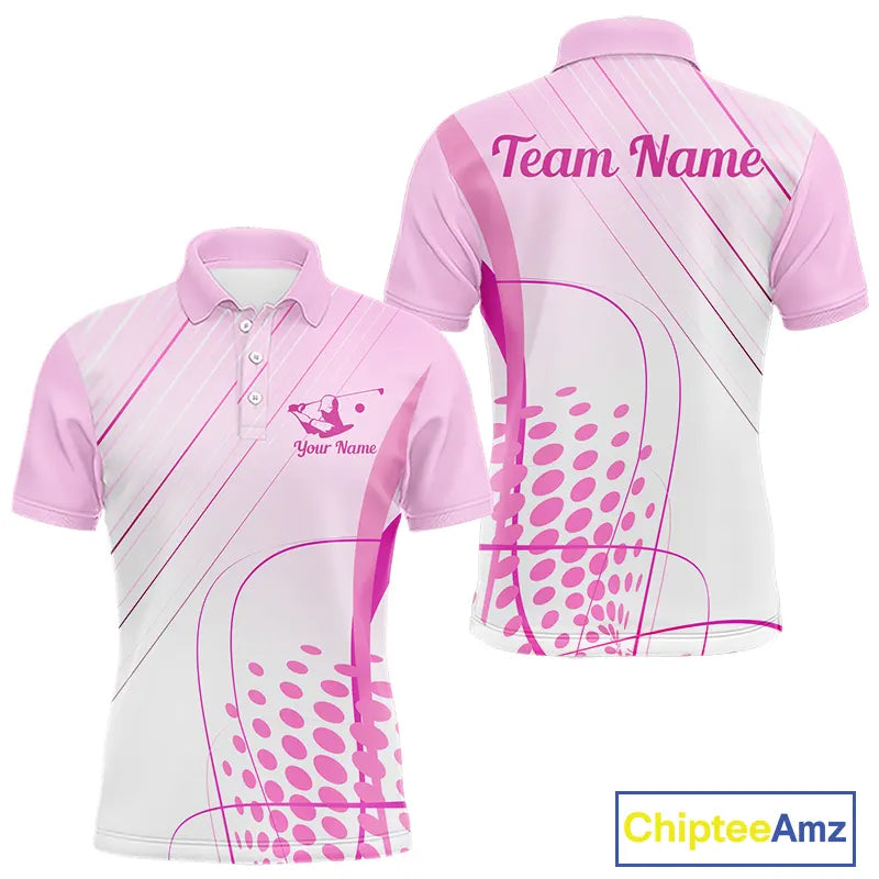 Pink White Mens Golf Polo Shirts Custom Name Golf Shirts For Men Personalized Golf Gifts NHN0015