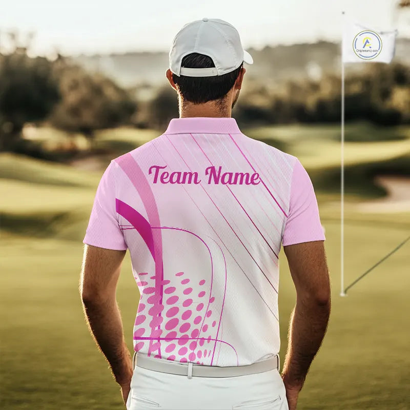 Pink White Mens Golf Polo Shirts Custom Name Golf Shirts For Men Personalized Golf Gifts NHN0015