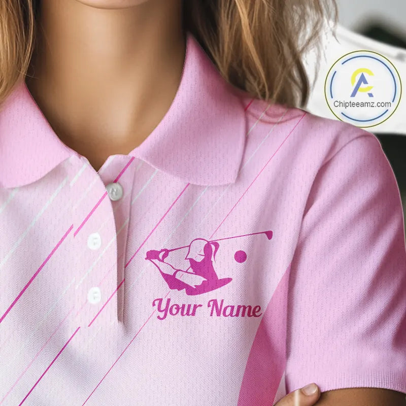 Pink White Womens Golf Polo Shirts Custom Name Golf Shirts For Women Personalized Golf Gifts  NHN0015