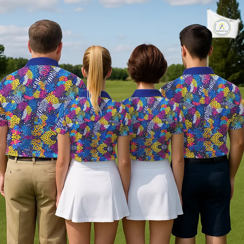 Colorful Paisley Pattern Mens Golf Polo Shirts Custom Tropical Golf Attire For Team NHN0147
