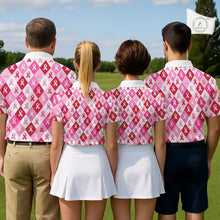 Load image into Gallery viewer, Pink Plaid Womens Golf Polo Shirt Custom Pink Ribbon Breast Cancer Awareness Team Golf Tops NHN0165