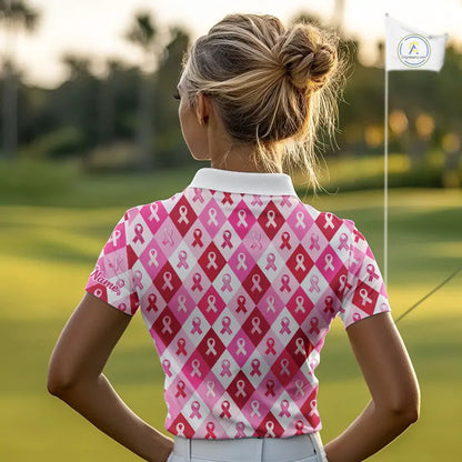 Pink Plaid Womens Golf Polo Shirt Custom Pink Ribbon Breast Cancer Awareness Team Golf Tops NHN0165