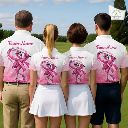 Pink Breast Cancer Golf Shirt, Funny Flamingo Cancer Awareness Mens Golf Polo Shirt, Golf Gifts NHN0167