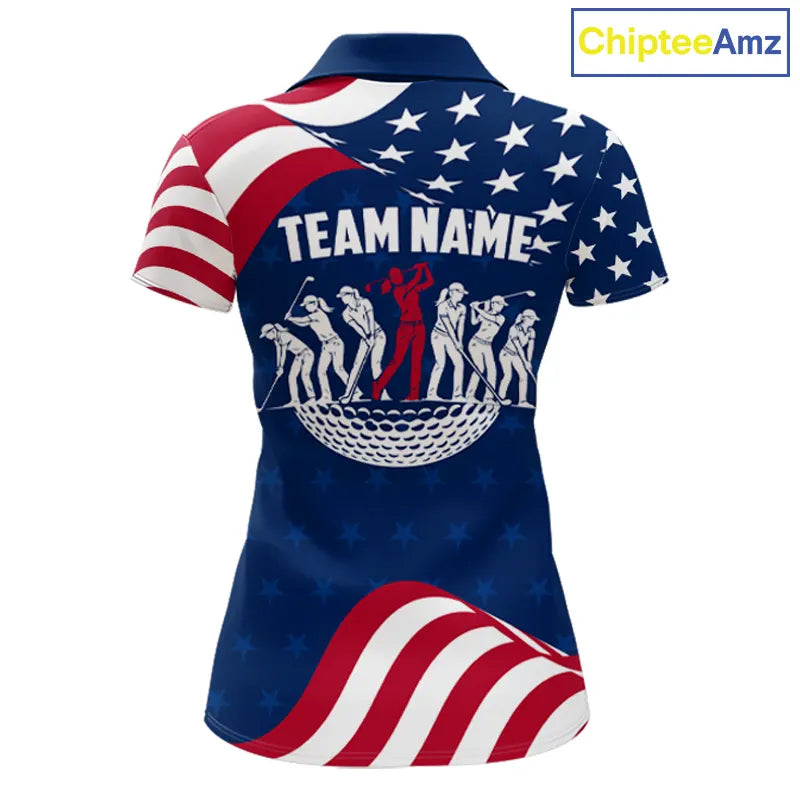 Funny Womens Golf Polo Shirt Custom Name American Flag Polo Shirt, 250 Years Of Freedom Patriotic Gift NHN0173