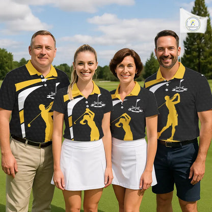 Black And Yellow Golf Ball Womens Golf Polo Shirts Custom Golf Outfits Golf Gifts For Women NHN0042