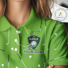 Load image into Gallery viewer, Womens Golf Polo Shirt Custom Green And White Golf Ball Flame Team Golf Shirts, Ladies Golf Top NHN0179