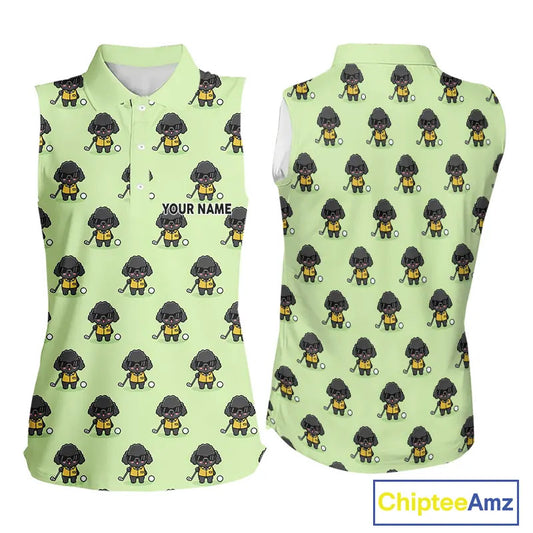 Green Womens Sleeveless Golf Polo Shirt Custom Ladies Golf Tops, Funny Poodle Dog Lover Gift NHN0068