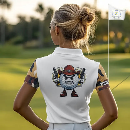 Funny Womens Golf Polo Shirts Custom Cowboy Golf Ball Camo Pattern Golf Outfits, Best Golf Gifts NHN0103