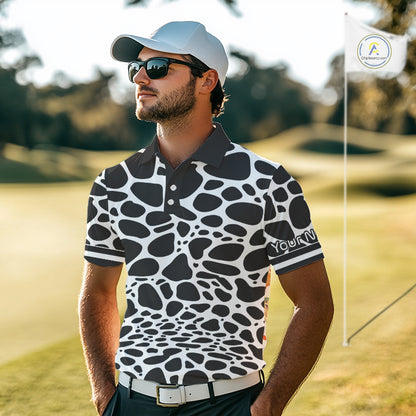 Mens Golf Polo Shirt Custom White Animal Mix Leopard Skin Prints Pattern Team Golf Tops, Golf Gift NHN0230