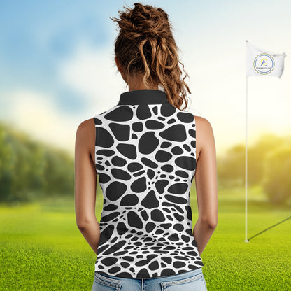Womens Sleeveless Golf Polo Shirt Custom White Animal Mix Leopard Skin Prints Pattern Team Golf Tops NHN0230