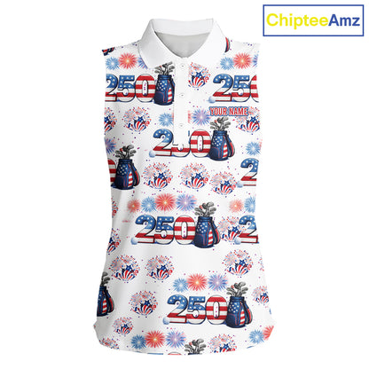 America 250th Anniversary Womens Sleeveless Golf Polo Shirt Patriotic USA Golf Shirts, Golf Gift NHN0233