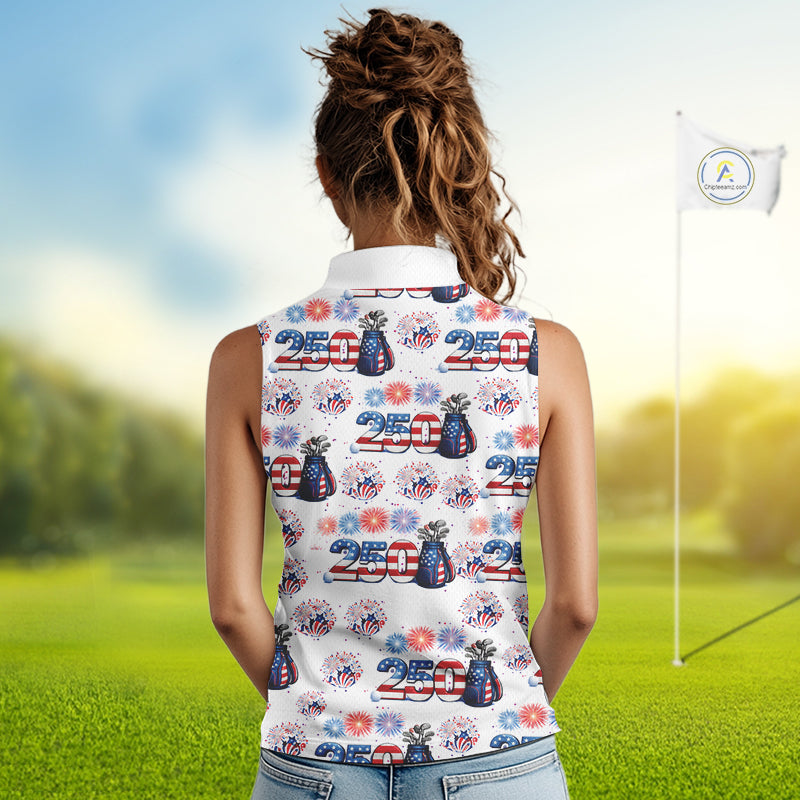 America 250th Anniversary Womens Sleeveless Golf Polo Shirt Patriotic USA Golf Shirts, Golf Gift NHN0233
