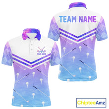 Load image into Gallery viewer, Argyle Mens Golf Polo Shirt Custom Pink &amp; Purple Plaid Golf Clubs Pattern Team Golf Top, Golf Gifts NHN0116