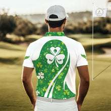 Load image into Gallery viewer, Mens Golf Polo Shirt Custom Name Green Music Angel Wing Golf Ball St Patrick’S Day Golf Outfit NHN0133