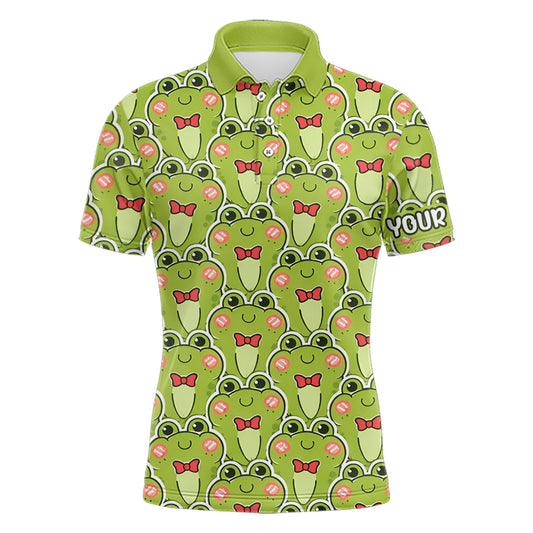 Funny Green Frog Pattern Mens Golf Polo Shirt Custom Golf Attire For Men, Golfer Gift NHN0146