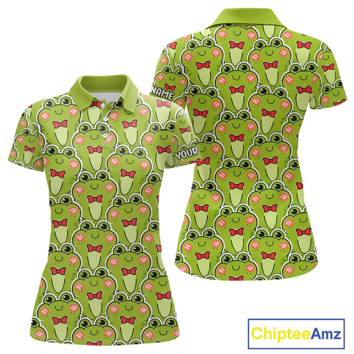 Funny Green Frog Pattern Womens Golf Polo Shirts Custom Golf Attire For Ladies, Golfer Gift NHN0146