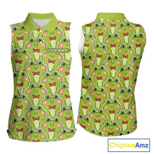 Load image into Gallery viewer, Funny Green Frog Pattern Womens Sleeveless Golf Polo Shirt Custom Golf Attire For Ladies, Golfer Gift NHN0146