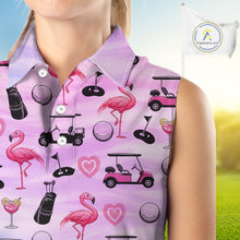 Load image into Gallery viewer, Womens Sleeveless Golf Polo Shirts Custom Funny Flamingo Heart Pattern Team Ladies Golf Top, Golf Gift NHN0176