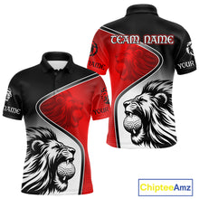 Load image into Gallery viewer, Lion Mens Golf Polo Shirt Custom Red And Black Pattern Lion Golf Ball Best Golf Shirt For Men NHN0058