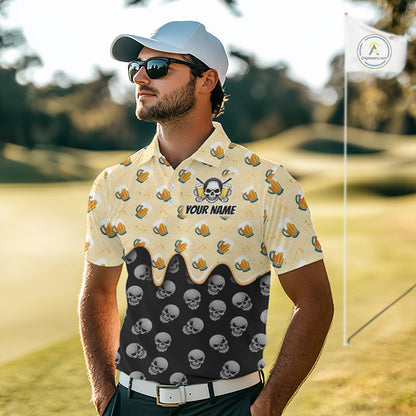 Mens Golf Polo Shirt Beer Skull Golf Pattern Custom Team Golf Tops For Men, Funny Golf Gifts NHN0200
