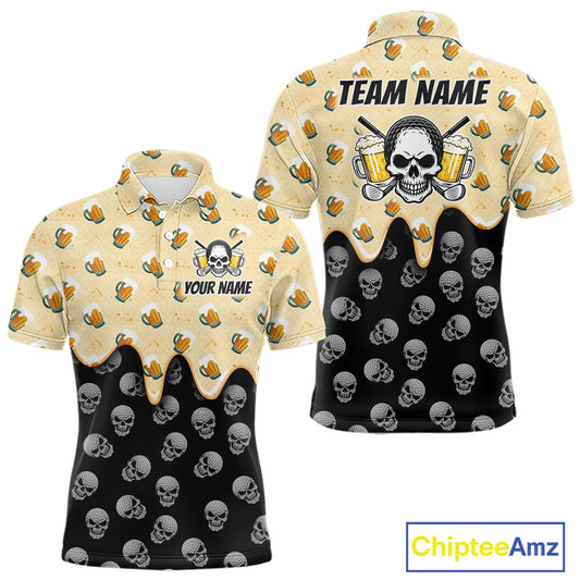 Mens Golf Polo Shirt Beer Skull Golf Pattern Custom Team Golf Tops For Men, Funny Golf Gifts NHN0200