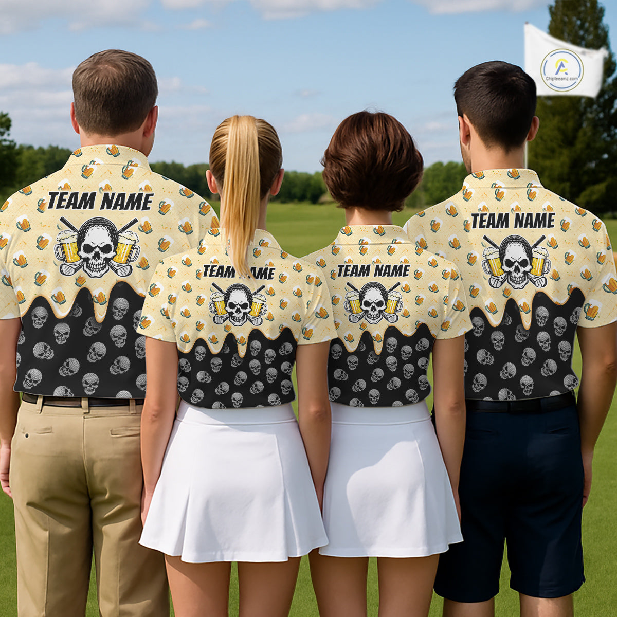 Mens Golf Polo Shirt Beer Skull Golf Pattern Custom Team Golf Tops For Men, Funny Golf Gifts NHN0200