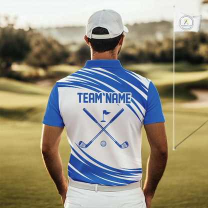 Blue And White Mens Golf Polo Shirt Custom Name Golf Shirts For Team Personalized Golf Gifts NHN0094