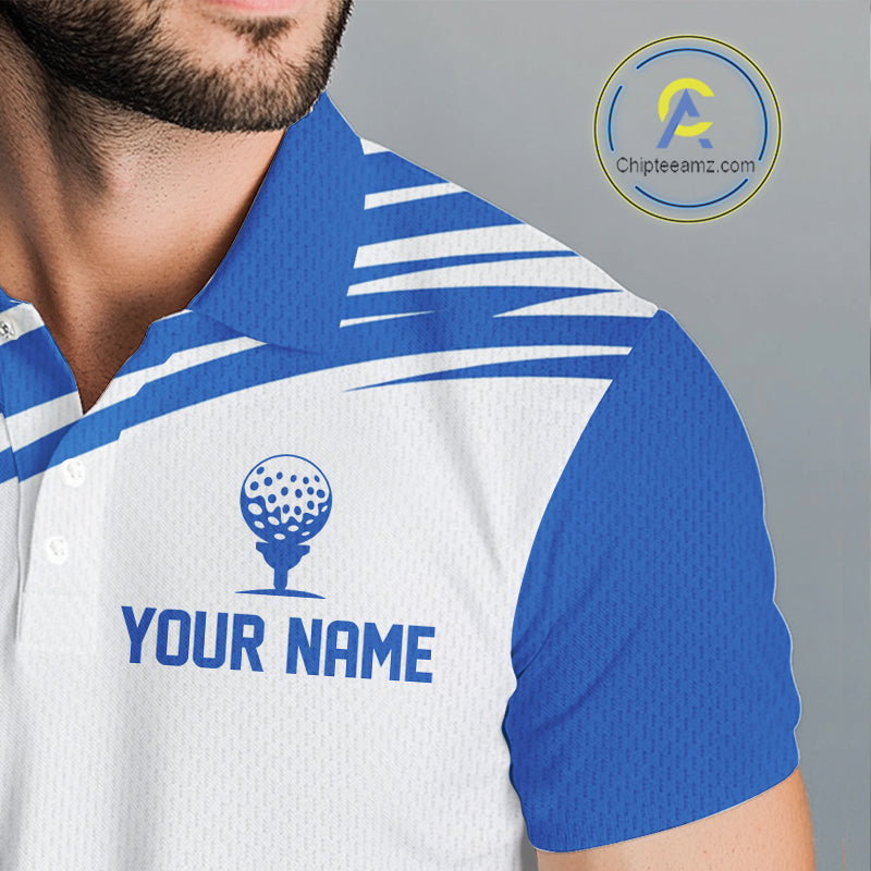 Blue And White Mens Golf Polo Shirt Custom Name Golf Shirts For Team Personalized Golf Gifts NHN0094
