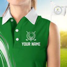 Load image into Gallery viewer, Green And White Womens Sleeveless Golf Polo Shirt Custom Golf Shirts For Team Personalized Golf Gifts NHN0095