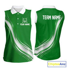 Load image into Gallery viewer, Green And White Womens Sleeveless Golf Polo Shirt Custom Golf Shirts For Team Personalized Golf Gifts NHN0095