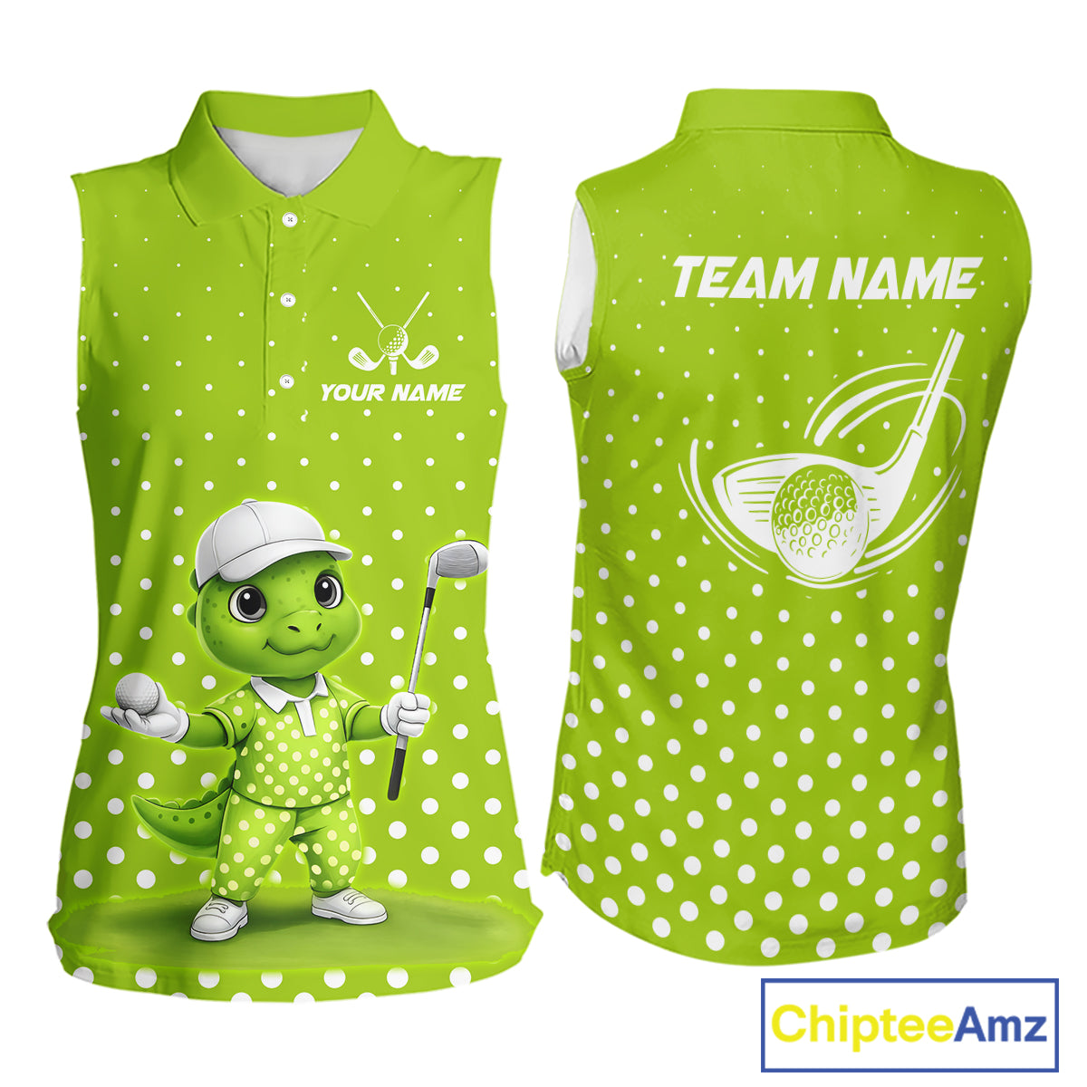 Funny Dinosaur Womens Sleeveless Golf Polo Shirt Green Pattern Custom Dinosaur Golf Shirts NHN0100