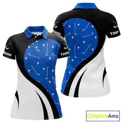 Blue And White Womens Golf Polo Shirt Custom Black Golf Shirts For Ladies, Golf Gifts Apparel NHN0109