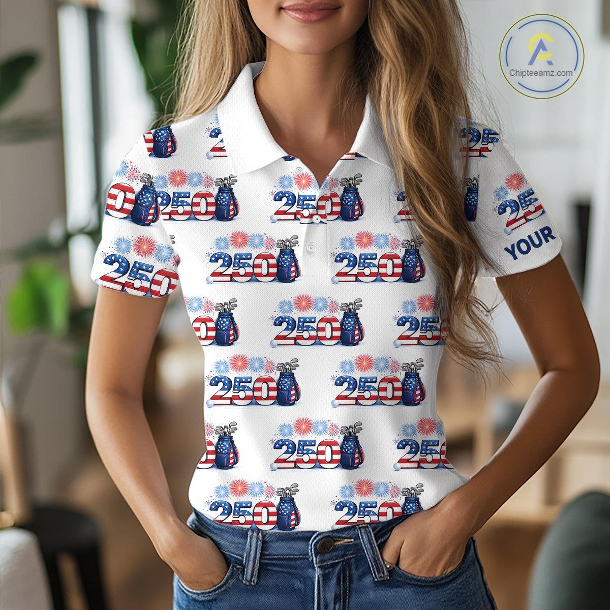 USA 250th Anniversary Womens Golf Polo Shirt Custom Golf Pattern Patriotic Independence Golf Tops NHN0234