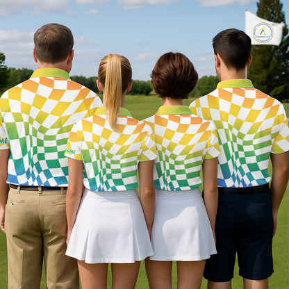 Mens Golf Polo Shirt Custom Colorful Checkerboard Argyle Pattern Golf Shirts For Men NHN0127