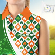 Load image into Gallery viewer, Womens Sleeveless Golf Polo Shirt Custom Green Clover St Patricks Day Plaid Pattern Ireland Flag NHN0142