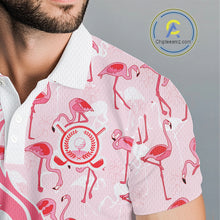 Load image into Gallery viewer, Matching Golf Polo Shirts For Couples, Custom Pink &amp; White Glitter Flamingo Valentine Golf Outfits NHN0026