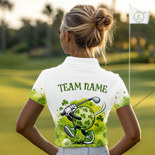 Load image into Gallery viewer, Womens Golf Polo Shirt Custom Gofl Ball Green Clover St Patricks Day Plaid Pattern Golf Tops NHN0161