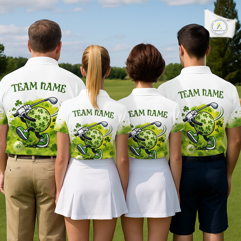 Womens Golf Polo Shirt Custom Gofl Ball Green Clover St Patricks Day Plaid Pattern Golf Tops NHN0161