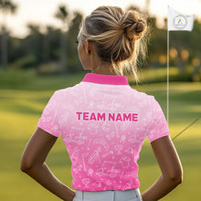 Load image into Gallery viewer, Womens Golf Polo Shirt Custom Pink Golf Ball Golf Club Pattern Team Ladies Golf Tops, Golf Gifts NHN0198