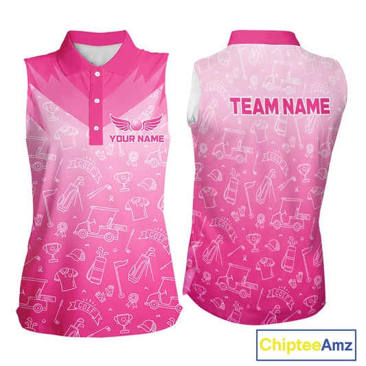 Womens Sleeveless Golf Polo Shirt Custom Pink Golf Ball Pattern Team Ladies Golf Tops, Golf Gifts NHN0198