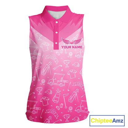 Womens Sleeveless Golf Polo Shirt Custom Pink Golf Ball Pattern Team Ladies Golf Tops, Golf Gifts NHN0198
