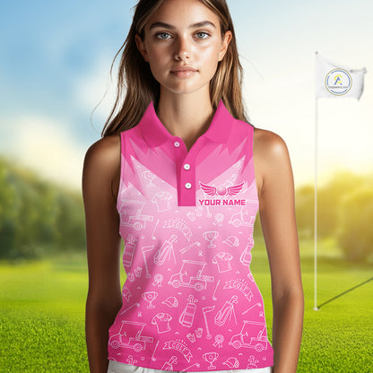 Womens Sleeveless Golf Polo Shirt Custom Pink Golf Ball Pattern Team Ladies Golf Tops, Golf Gifts NHN0198