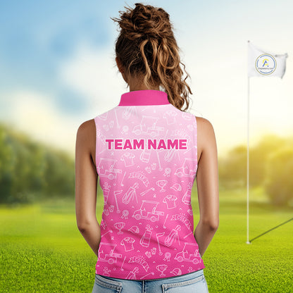 Womens Sleeveless Golf Polo Shirt Custom Pink Golf Ball Pattern Team Ladies Golf Tops, Golf Gifts NHN0198