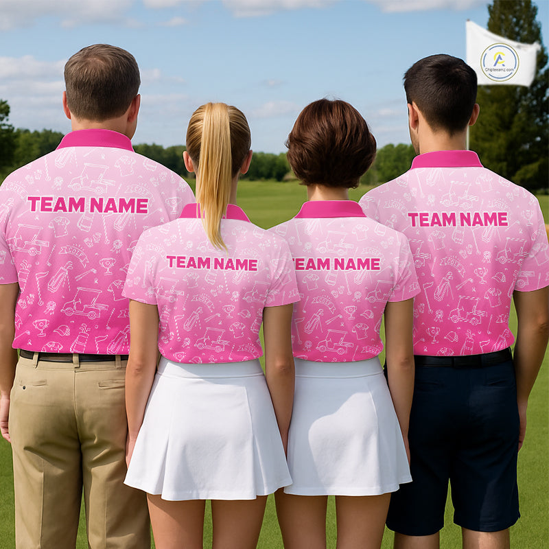 Mens Golf Polo Shirt Custom Pink Golf Ball Pattern Team Golf Tops, Golf Gifts For Men NHN0198