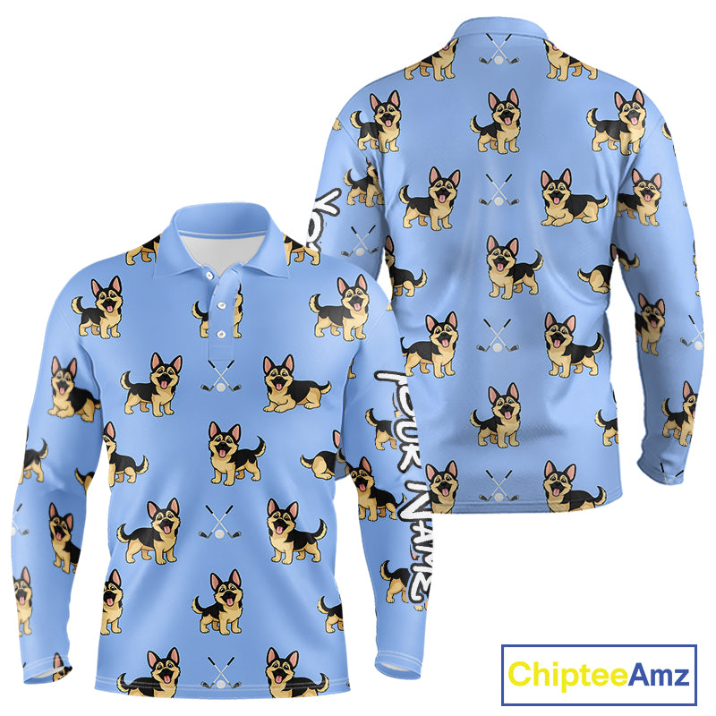 Long Sleeve Golf Polo Shirt Custom Funny German Shepherd Team Mens Golf Tops, Dog Lover Gift NHN0213