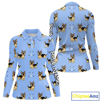 Womens Long Sleeve Golf Polo Shirt Custom Funny German Shepherd Team Ladies Golf Tops, Dog Lover Gift NHN0213