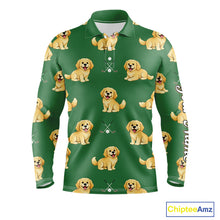 Load image into Gallery viewer, Golden Retriever Long Sleeve Golf Polo Shirt Custom Funny Green Team Mens Golf Tops, Dog Lover Gift NHN0214