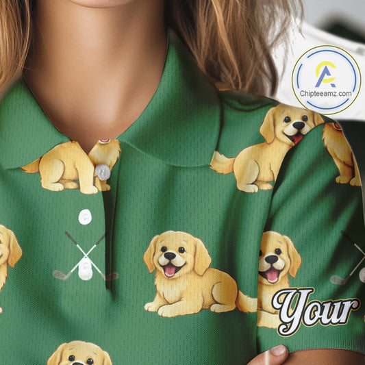 Golden Retriever Womens Golf Polo Shirt Custom Funny Green Team Ladies Golf Tops, Dog Lover Gift NHN0214